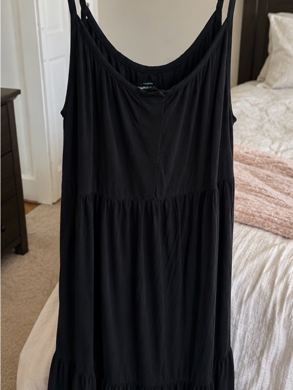 Magnetic Me Black Double-Strap Tiered Maxi Dress